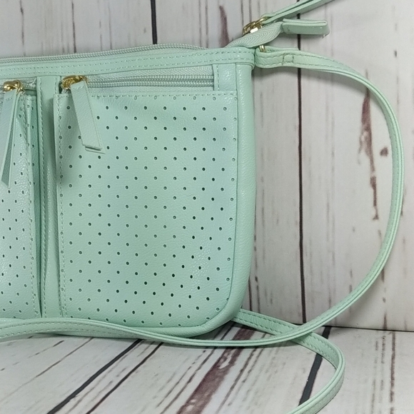 Mint Green Petite Laser Cut Crossbody Pouch Purse - Picture 10 of 13